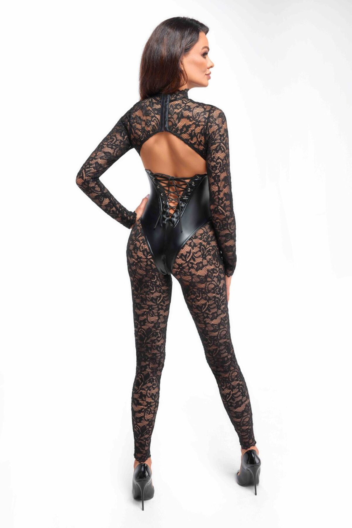 Комбинезон Noir Handmade F299 Enigma, M, кружево, длинный рукав, имитация корсета, доступ