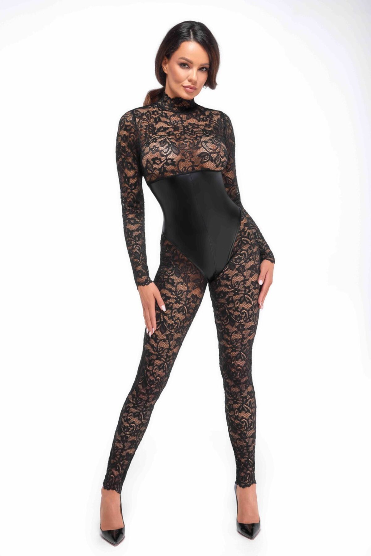 Комбинезон Noir Handmade F299 Enigma, L, кружево, длинный рукав, имитация корсета, доступ