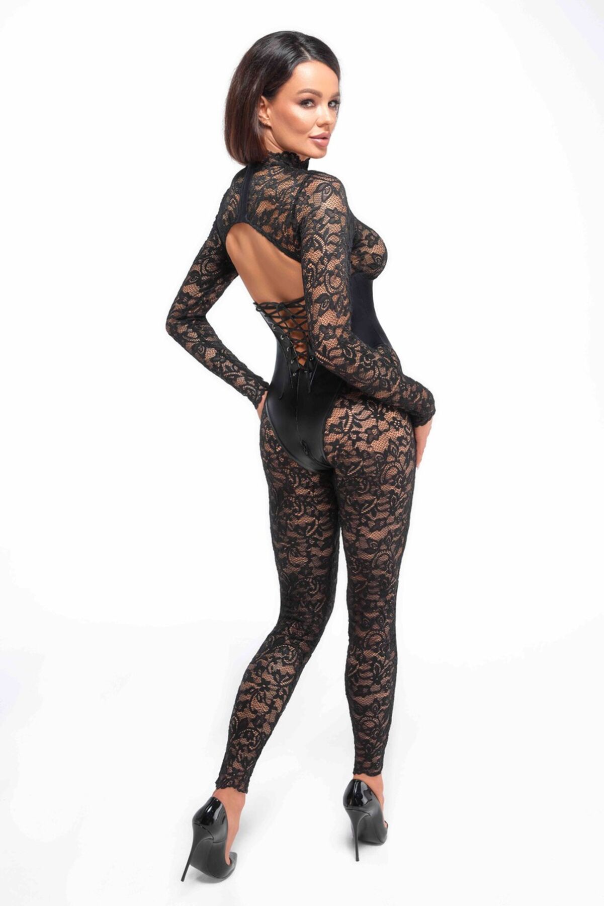 Комбинезон Noir Handmade F299 Enigma, 3XL, кружево, длинный рукав, имитация корсета, доступ