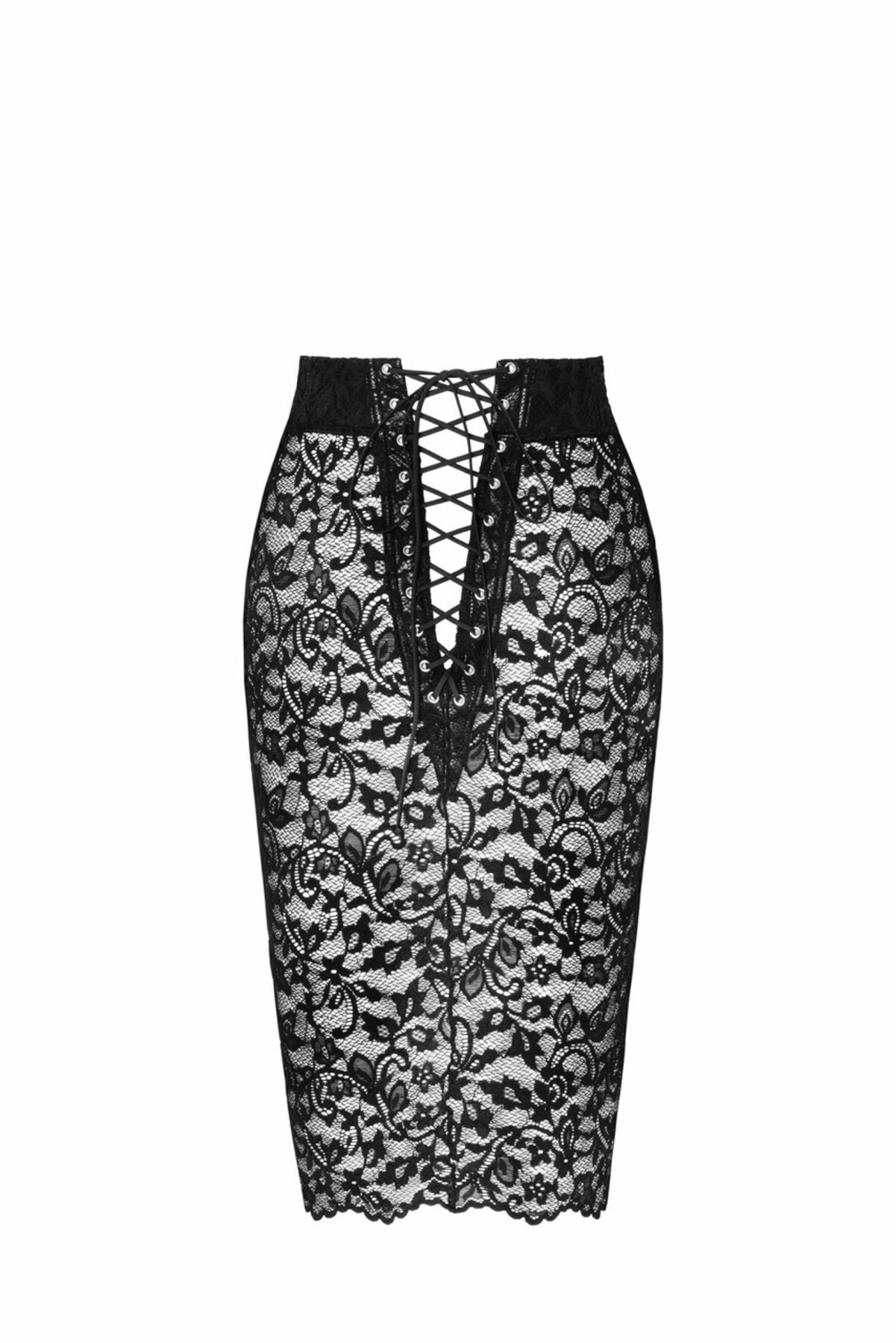 Спідниця Noir Handmade F302 Ambivalence, XL, black, мереживо, довжина за коліна, шнурівка ззаду