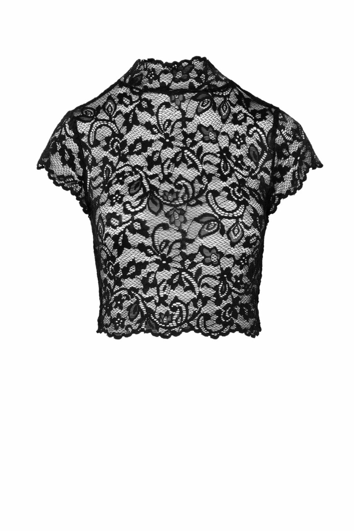 Топ Noir Handmade F303 Essence, S, black, кружевной, короткий рукав, воротник-стойка
