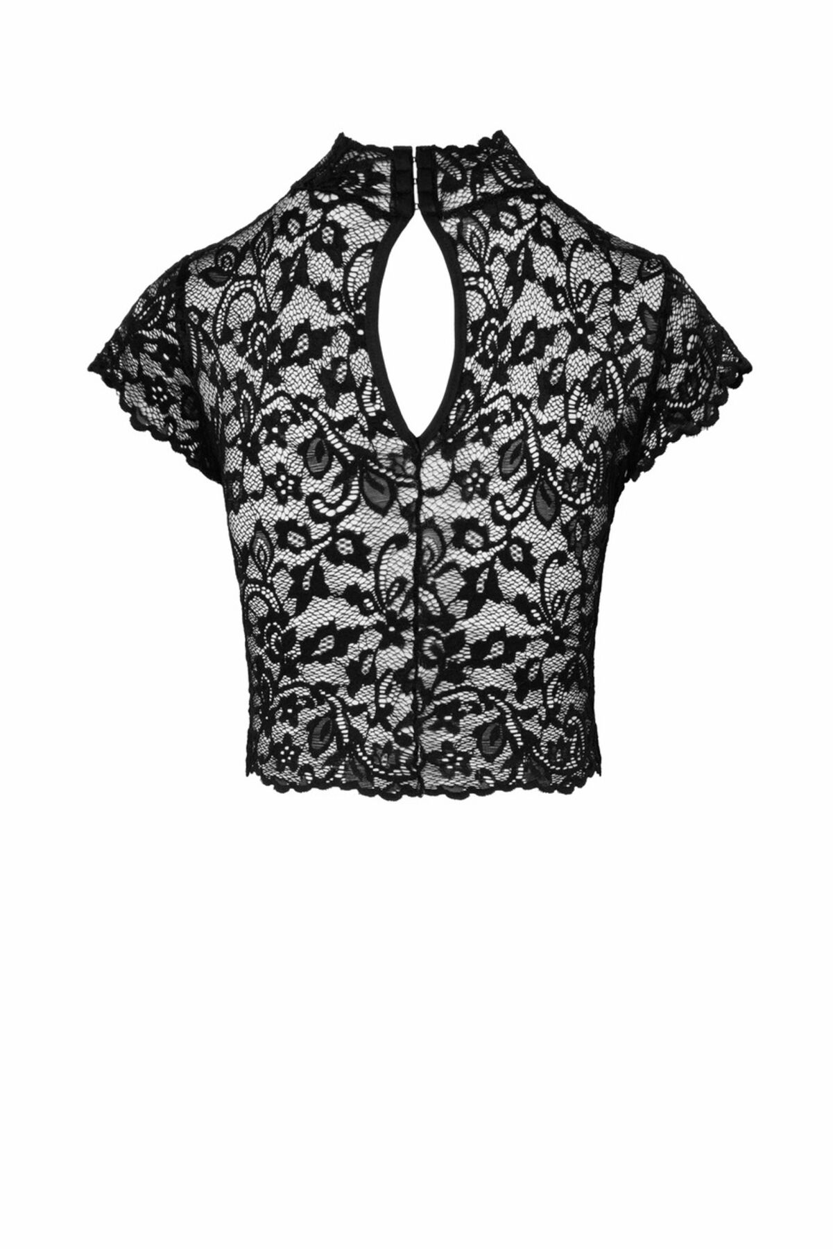 Топ Noir Handmade F303 Essence, XXL, black, кружевной, короткий рукав, воротник-стойка