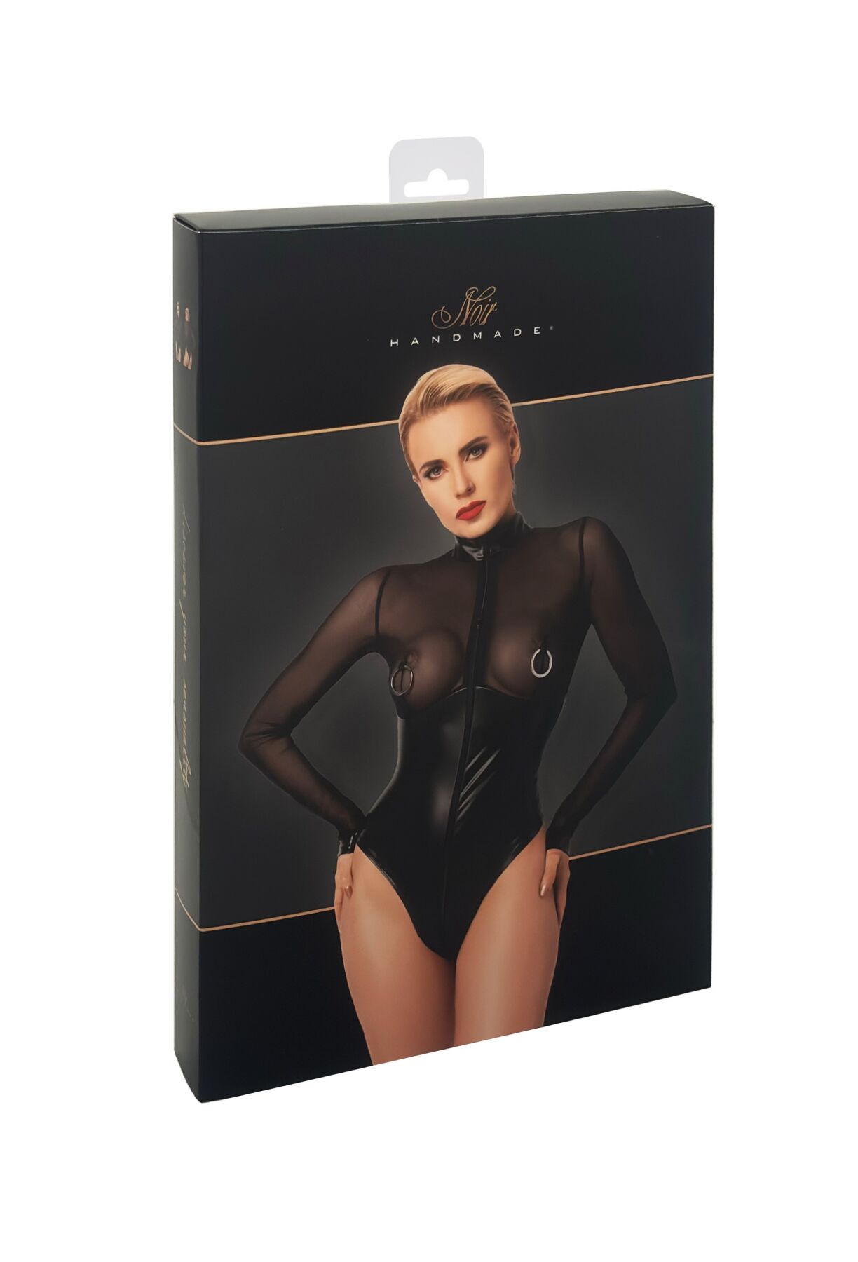 Боди Noir Handmade F321 Edge, M, низ под латекс, верх сетка, молния на все тело, декор кольца