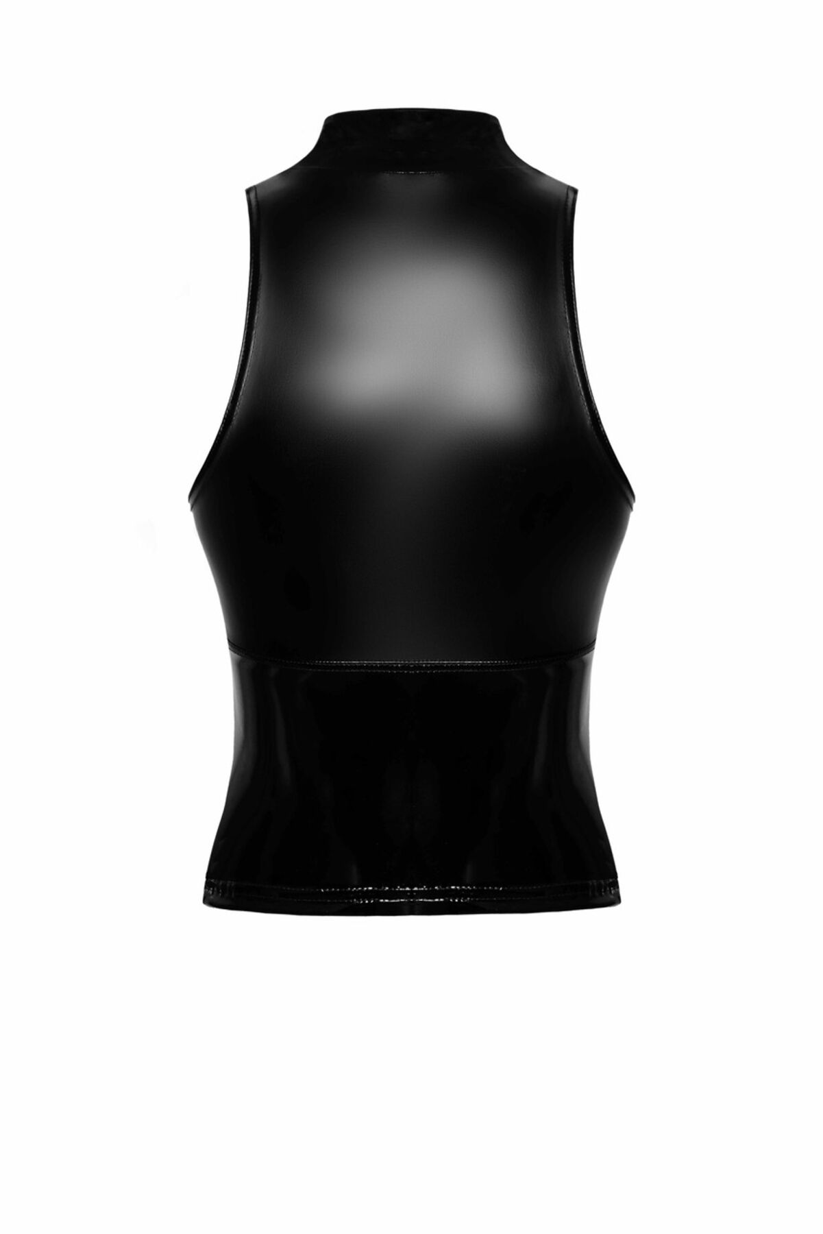 Топ Noir Handmade F324 Glam, L, black, халтер, на блискавці, вінілові вставки, комір-стійка