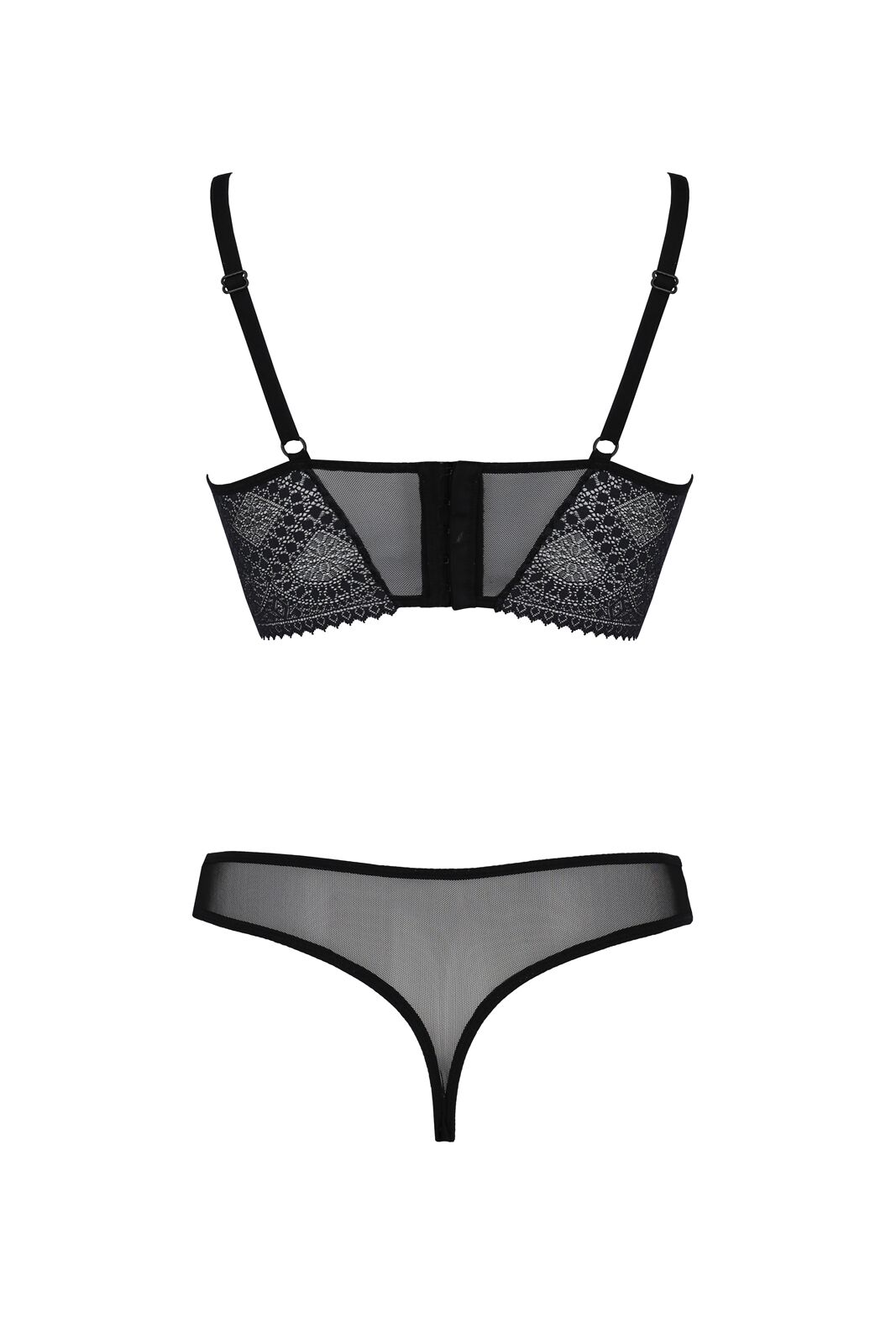 Комплект Passion DROSERA SET black S/M, сітка+мереживо, бюстьє та трусики танга