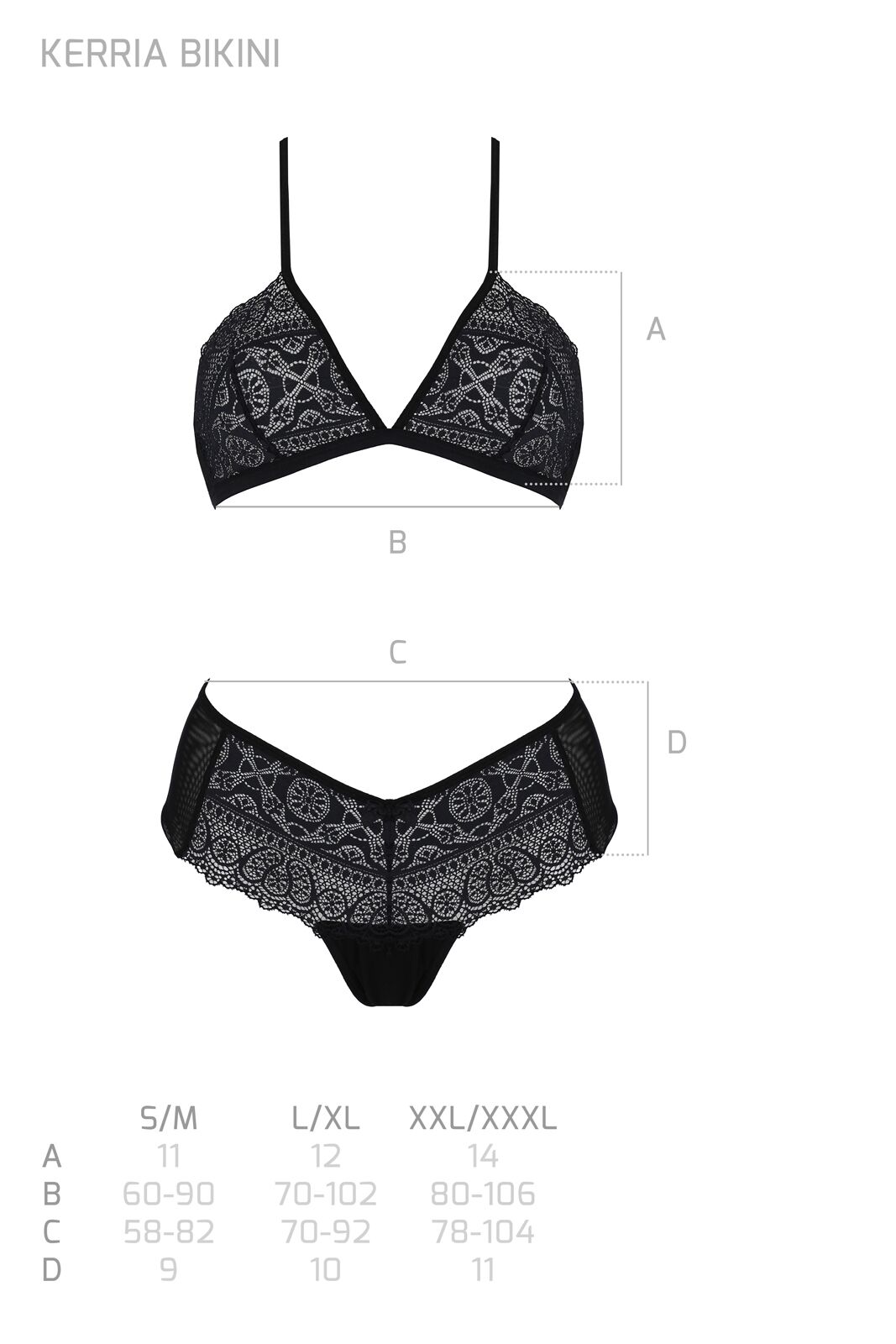 Комплект Passion KERRIA BIKINI black, XXL/XXXL, бралет і трусики-бікіні