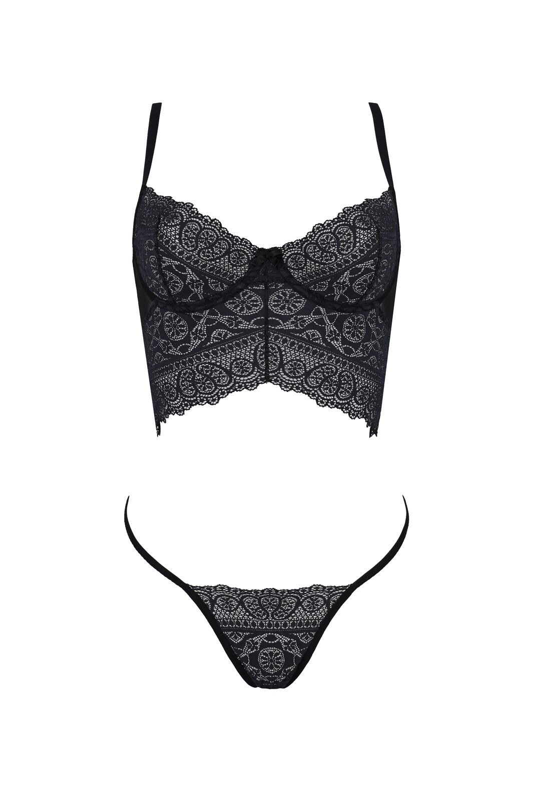 Комплект Passion KERRIA SET black, L/XL, сітка+мереживо, бюстьє та стрінги