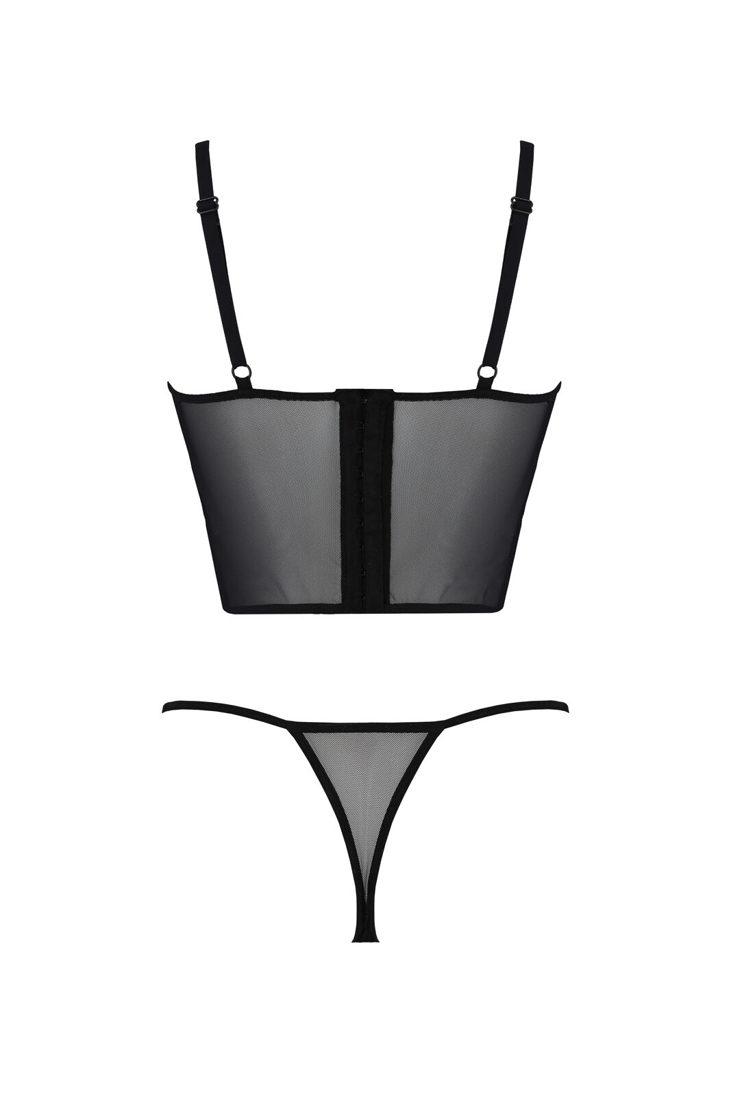 Комплект Passion KERRIA SET black, XXL/XXXL сітка+мереживо, бюстьє та стрінги
