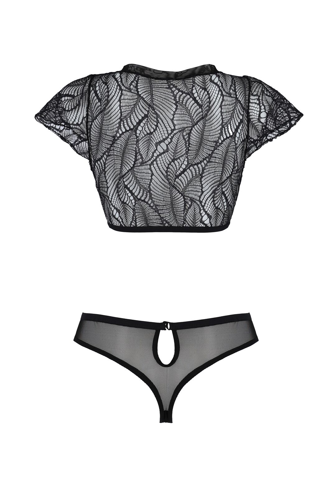 Комплект Passion LEAFA BIKINI black, XXL/XXXL, бюстгальтер-топ з рукавчиками, стрінги-шортики з вирізом