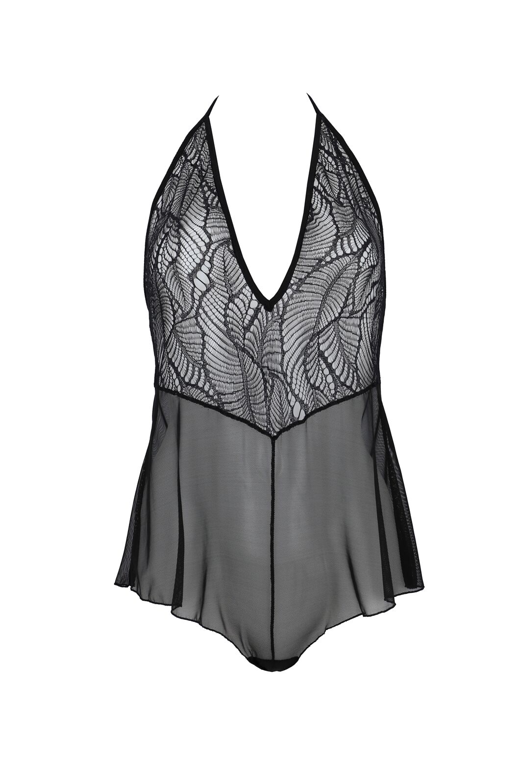 Боді Passion LEAFA BODY black, L/XL, на зав'язках, м'яка чашка, низ у вигляді шортиків