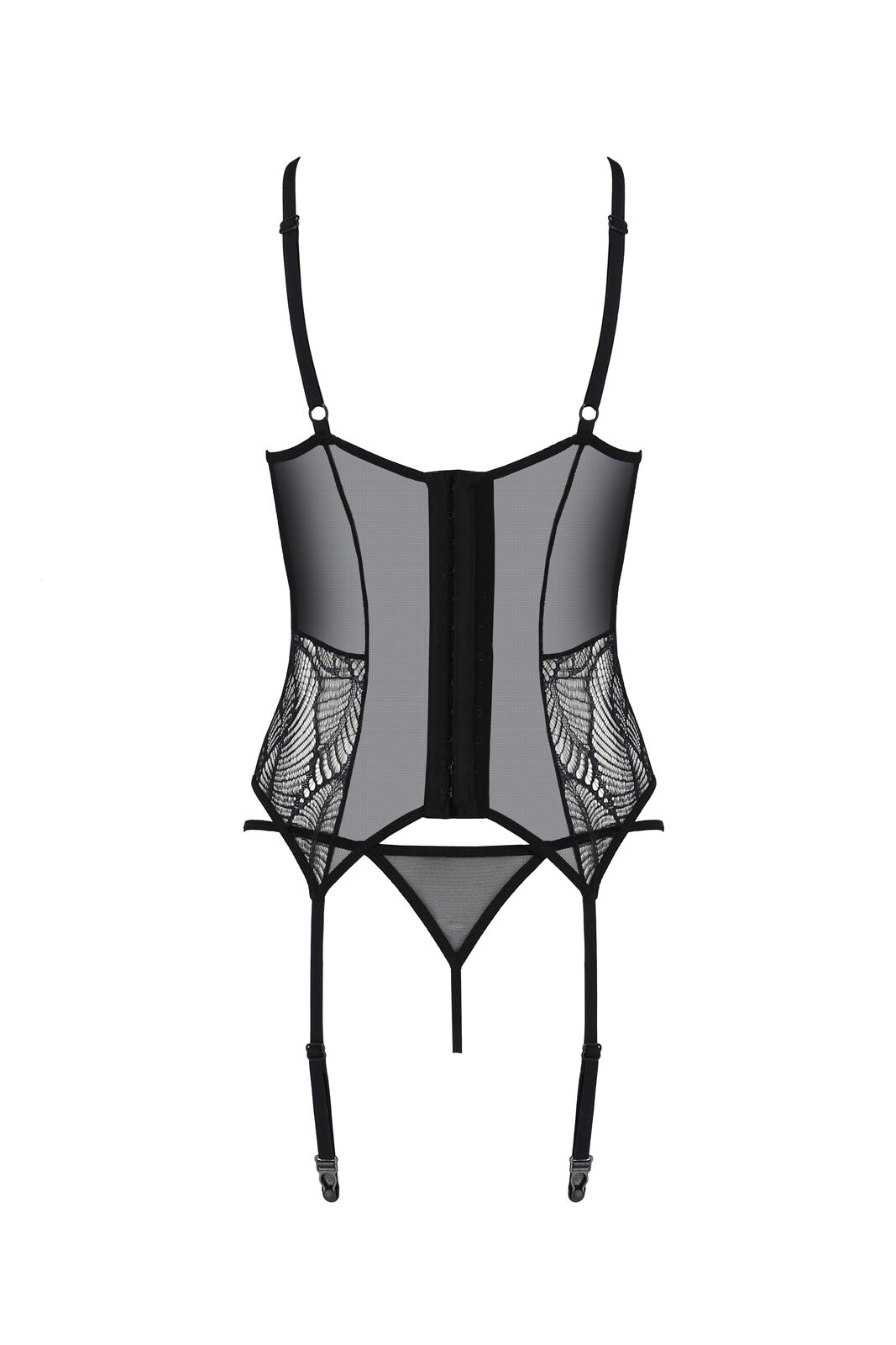 Корсет Passion LEAFA CORSET black L/XL, м'які чашки, затискачі для панчіх, стрінги в комплекті