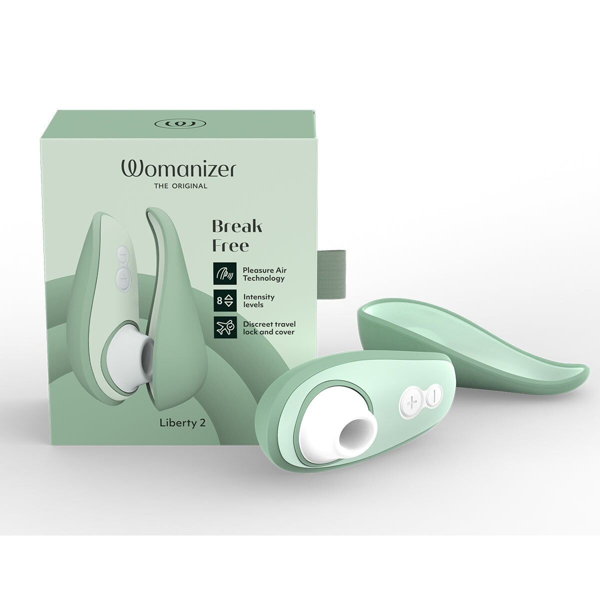 Вакуумный клиторальный стимулятор Womanizer Liberty 2 Sage, 8 режимов, магнитная крышечка
