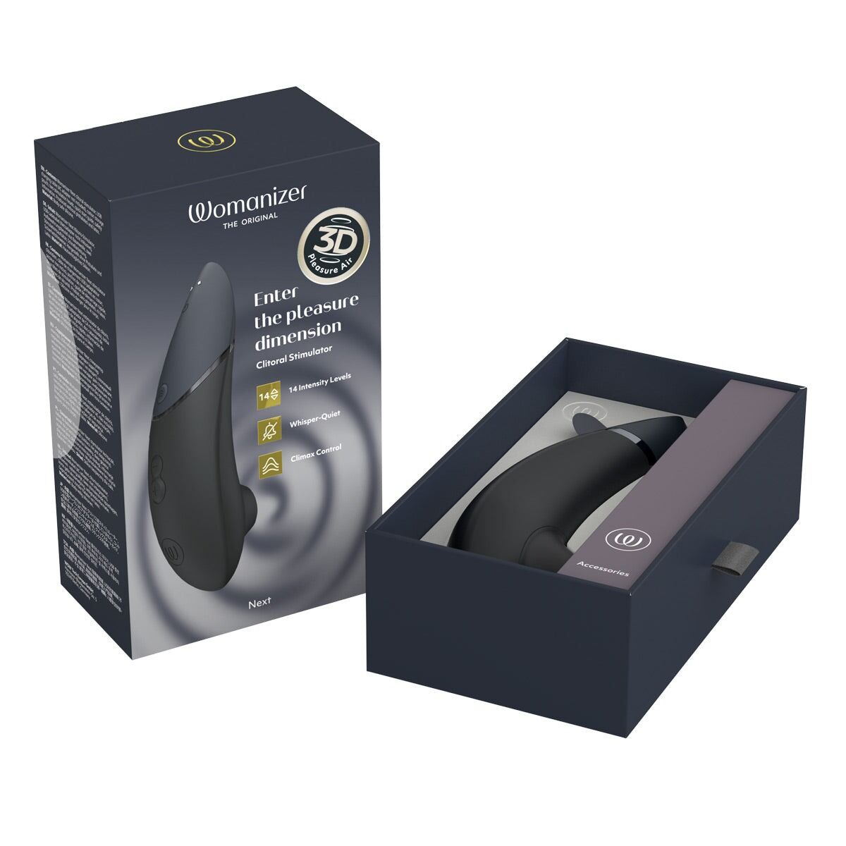 Вакуумный клиторальный стимулятор Womanizer Next Black, 3D Pleasure Air, 14 уровней интенсивности