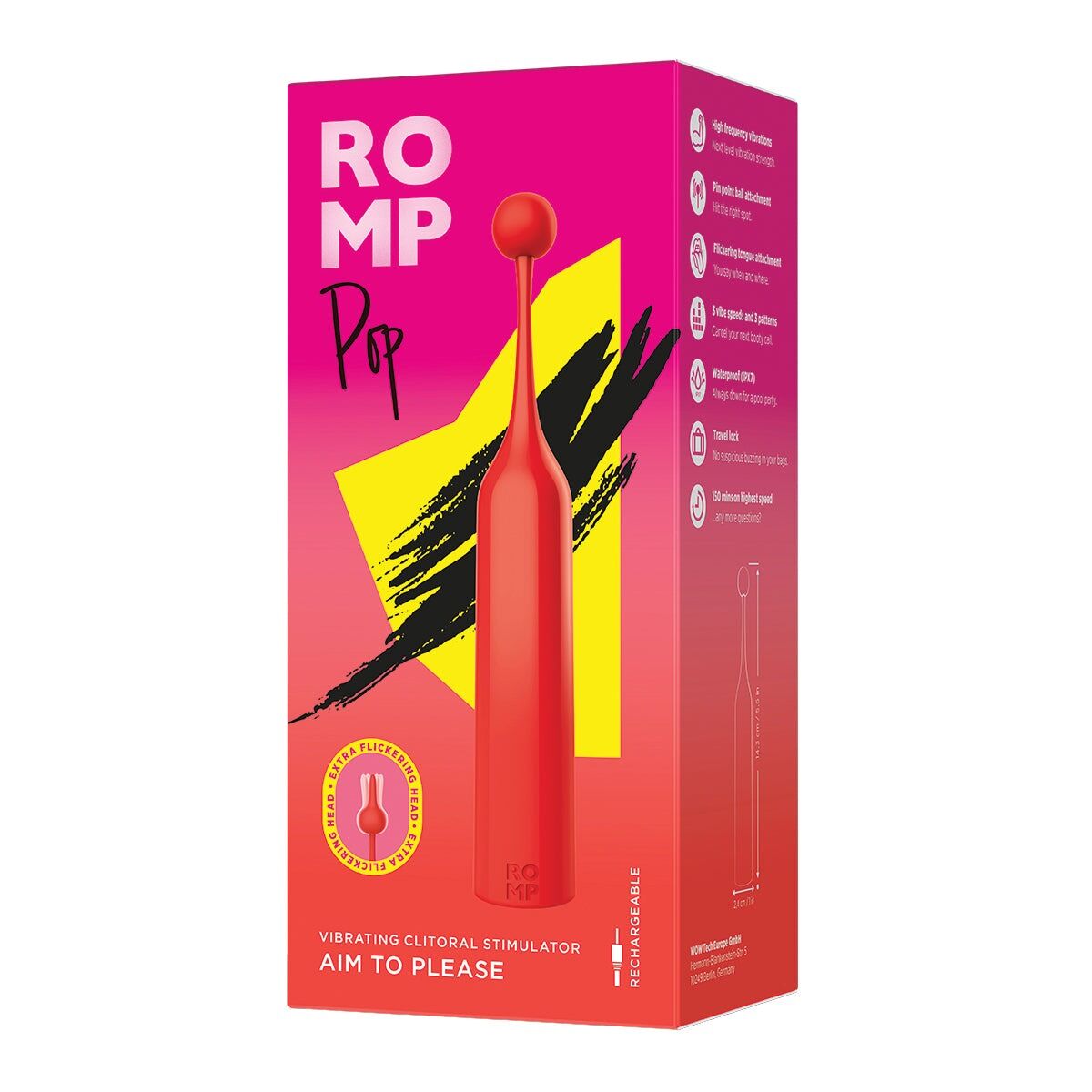 Кліторальний стимулятор Romp Pop, знімна насадка, високочастотний