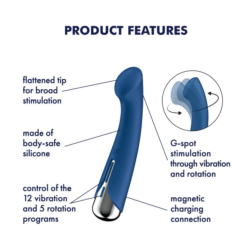 Вибратор с ротацией Satisfyer Spinning G-Spot 1 Blue, плоская площадка для стимуляции точки G