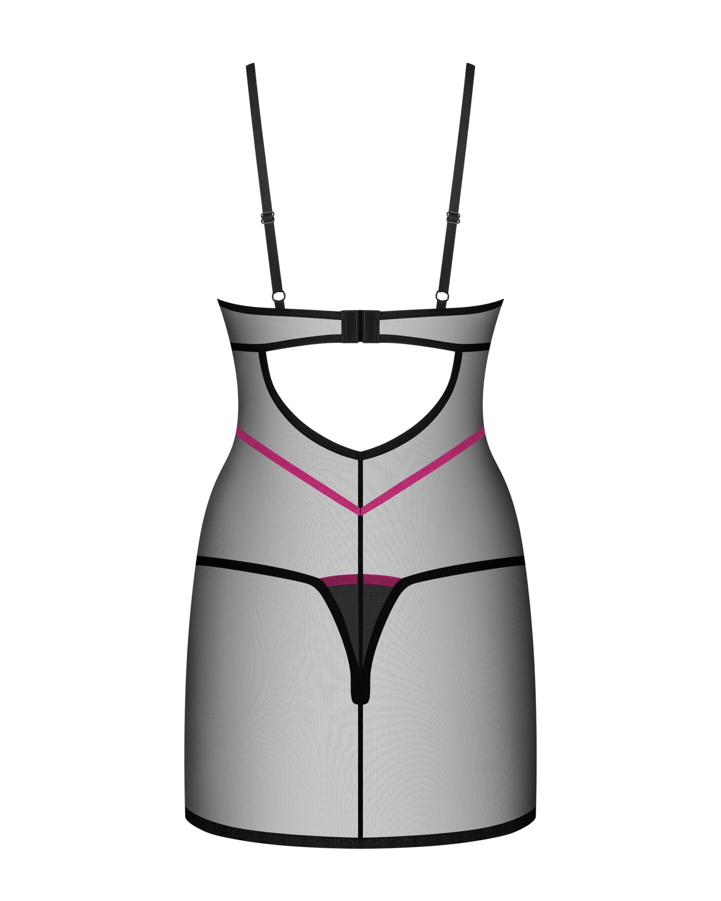 Пеньюар Obsessive Novenes chemise & thong, M/L, обтислий, прозорий, зі стрепами, стрінги в комплекті