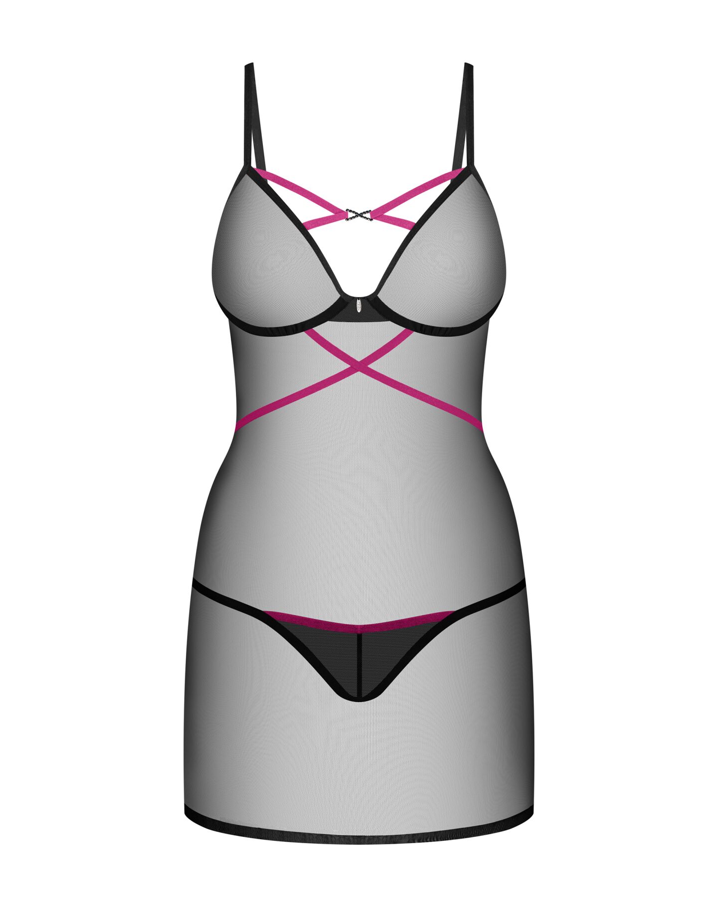 Пеньюар Obsessive Novenes chemise & thong, XL/2XL, обтислий, прозорий, зі стрепами, стрінги в компле