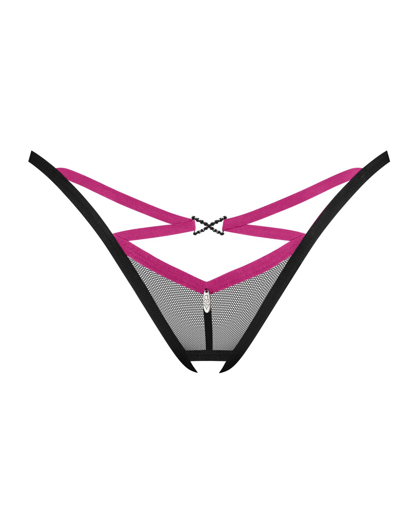 Трусики-стрінги Obsessive Novenes crotchless thong, XS/S, сітка, стрепи, прикраса зі стразами