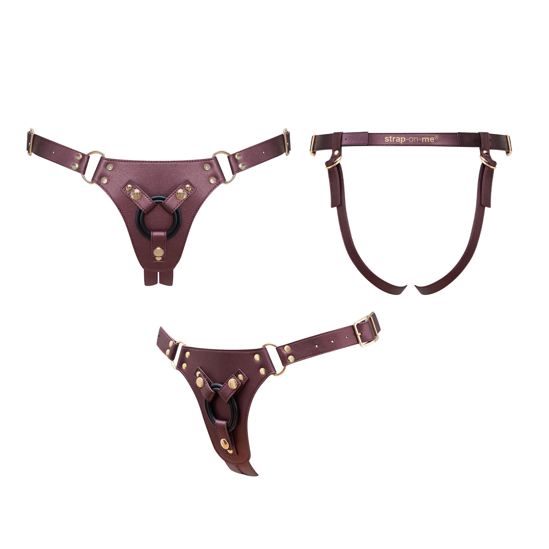 Трусики для страпона Strap-On-Me Harness Generous Aubergine, One Size, искусственная кожа, регулируемые ремни, сменные крепления д