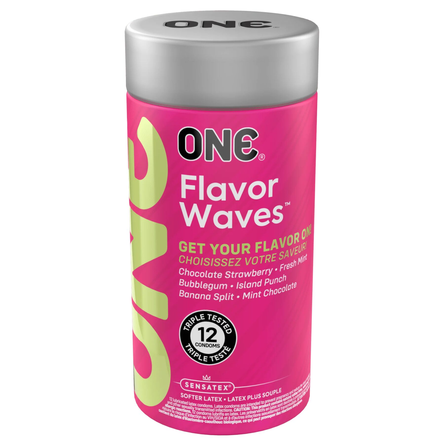 Ароматизированные презервативы ONE FlavorWaves, 12 шт, 6 ароматов, 6 цветов, подарочная упаковка-тубус