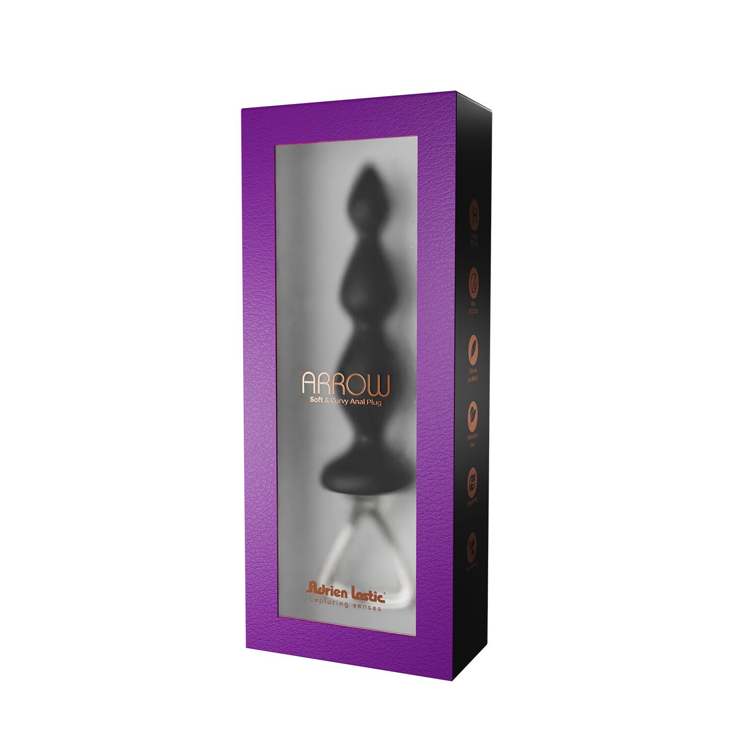 Анальная цепочка Adrien Lastic Arrow II, черная, силиконовая, гибкая, с металлической ручкой, диаметр 3,2 см