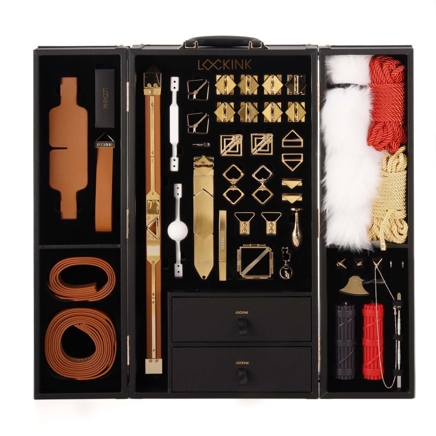 БДСМ-набор LOCKINK All-in-1 BDSM Play Kit, коричневый, ремни, маска, кляпы, анальные пробки, свечи