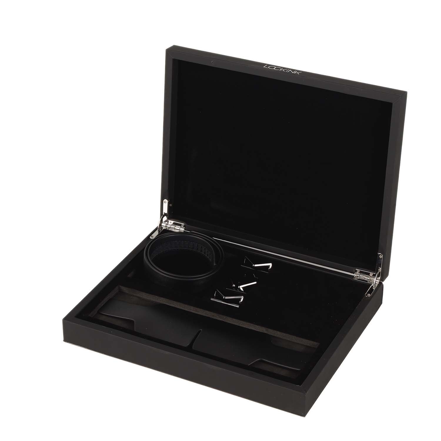 Маска на очі LOCKINK Blindfold Kit, чорна, натуральна шкіра, регульований обсяг
