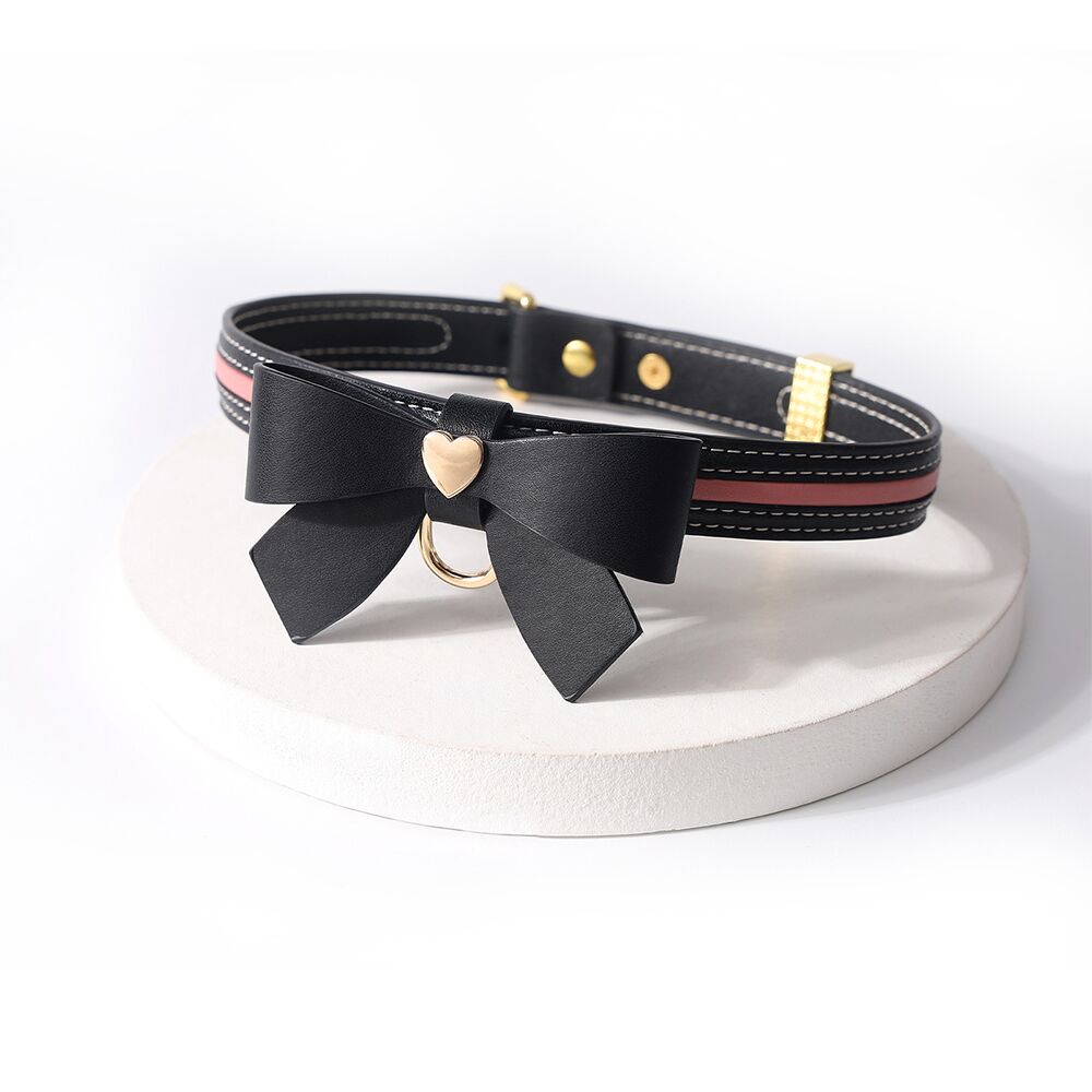 Нашийник з повідцем LOCKINK SEVANDA Love Heart Butterfly Leather Collar Set, чорно-рожевий, з бантом