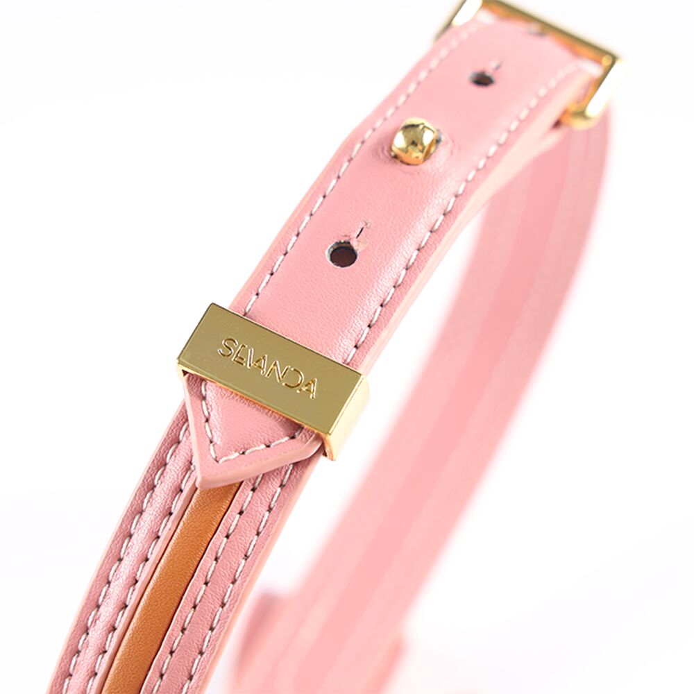 Ошейник с поводком LOCKINK SEVANDA Love Heart Butterfly Leather Collar Set, розовый, с бантом