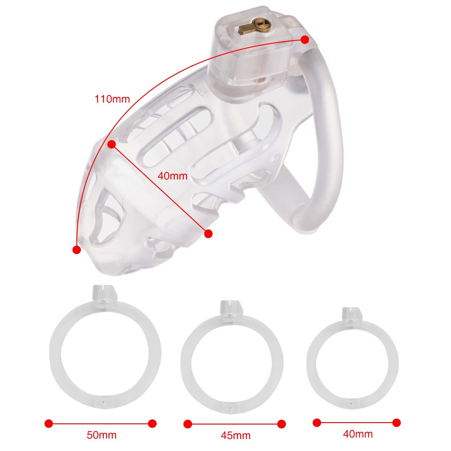 Клетка для пениса LOCKINK SEVANDA Plastic Penis Chastity Cage, прозрачная, 3 кольца разных размеров