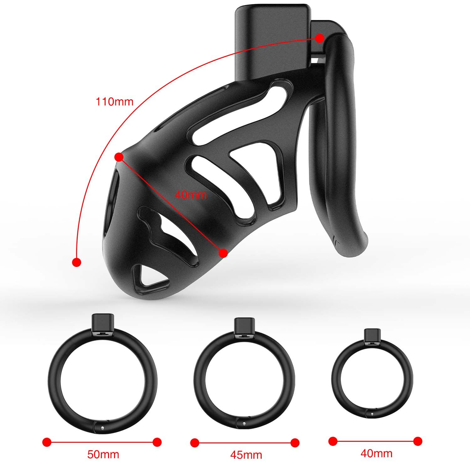 Клетка для пениса LOCKINK SEVANDA Naja-Cobra Chastity Cage Satin Black, 3 кольца разных размеров