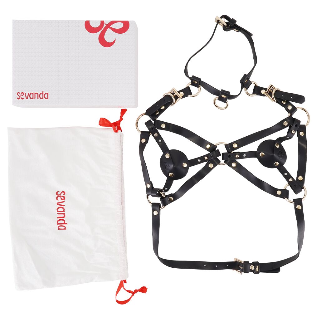 Портупея на грудь LOCKINK SEVANDA Queen Chest Harness with Removable Bra, черная, со съемными пэстис