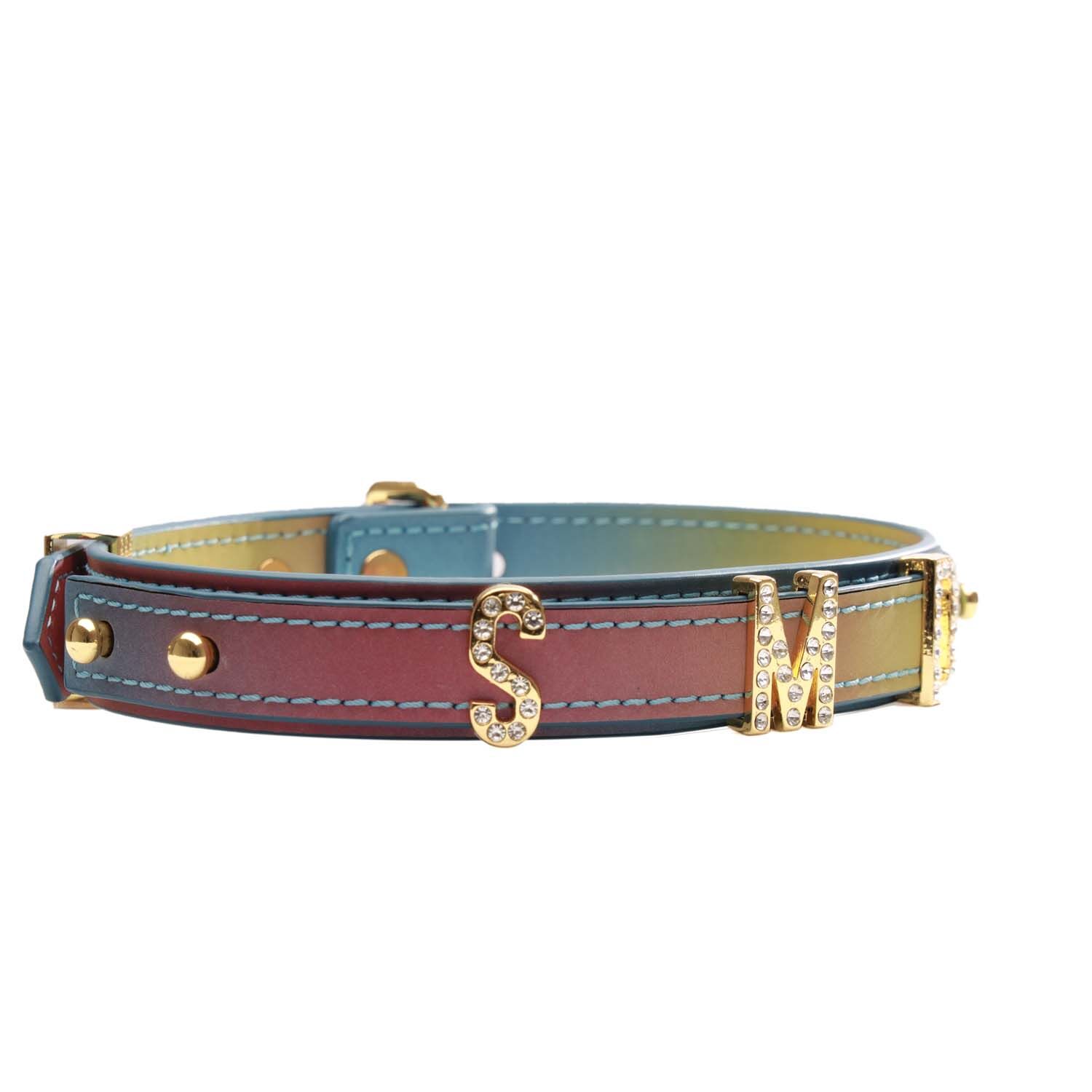 Ошейник LOCKINK Multi-color DIY Alphabet Collar, мультицвет, искусственная кожа, буквы со стразами