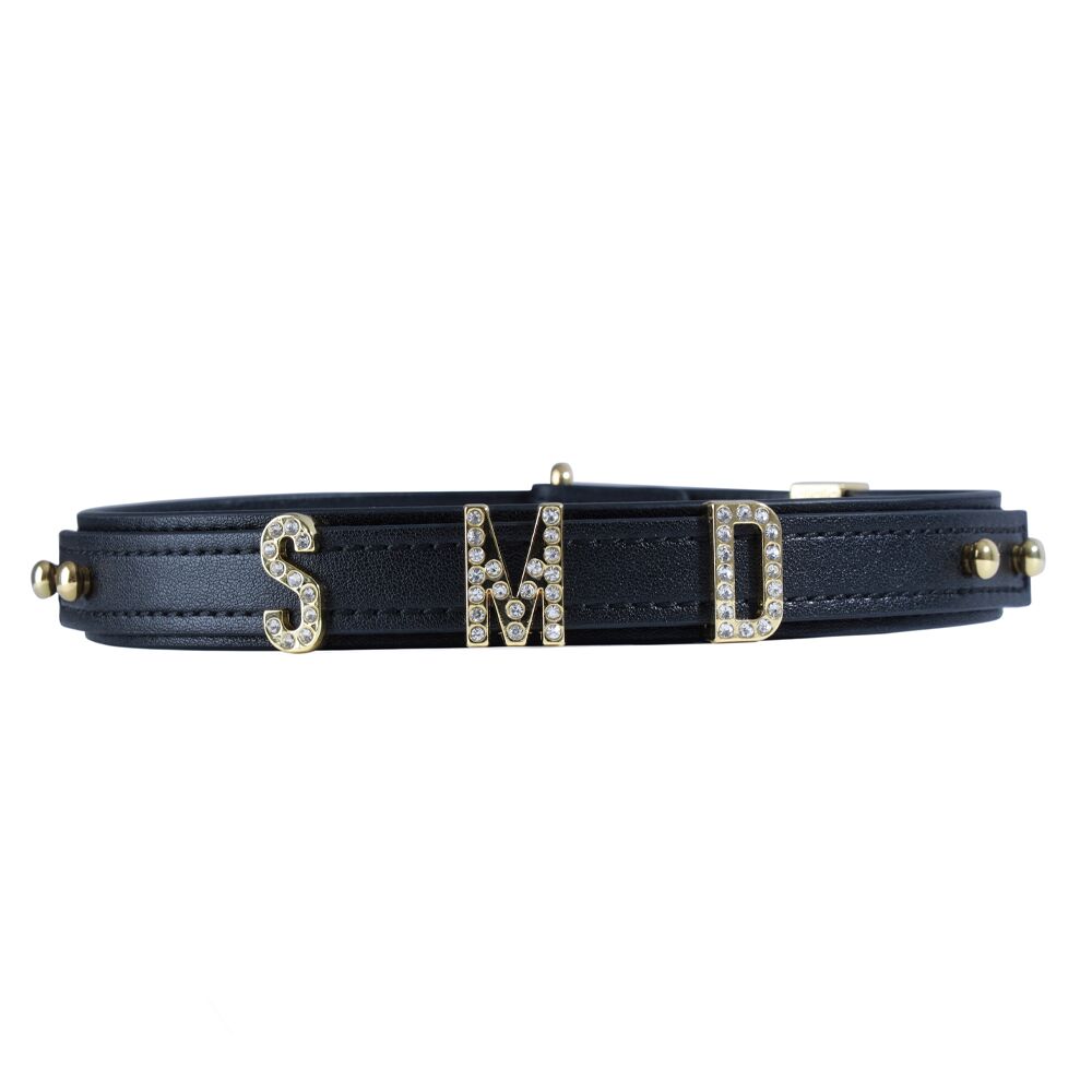 Ошейник LOCKINK Dark DIY Alphabet Collar, черный, искусственная кожа, буквы со стразами