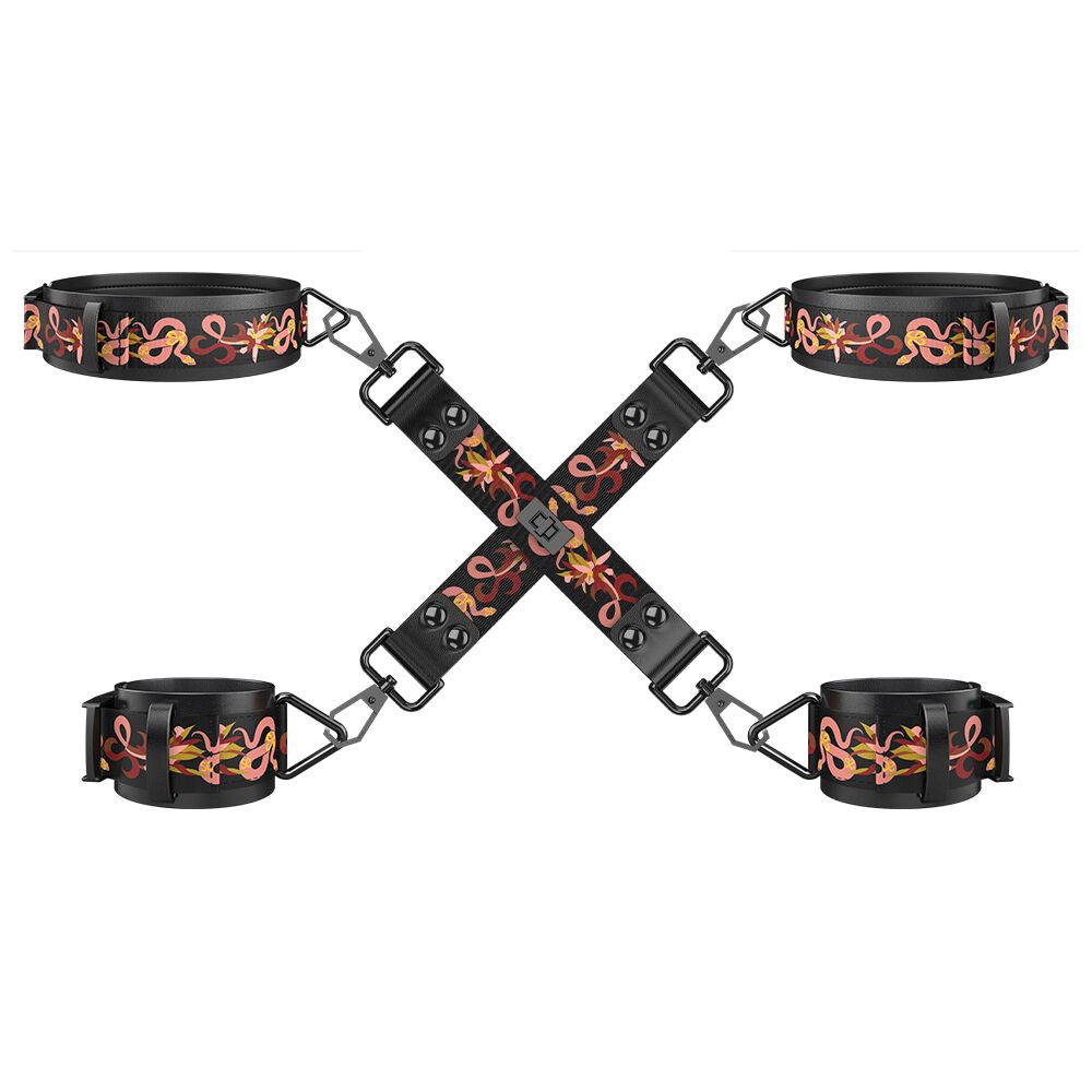 БДСМ-набір LOCKINK The Flowering Serpent Bondage Set, чорний, з малюнком у вигляді змій, 12 предметів