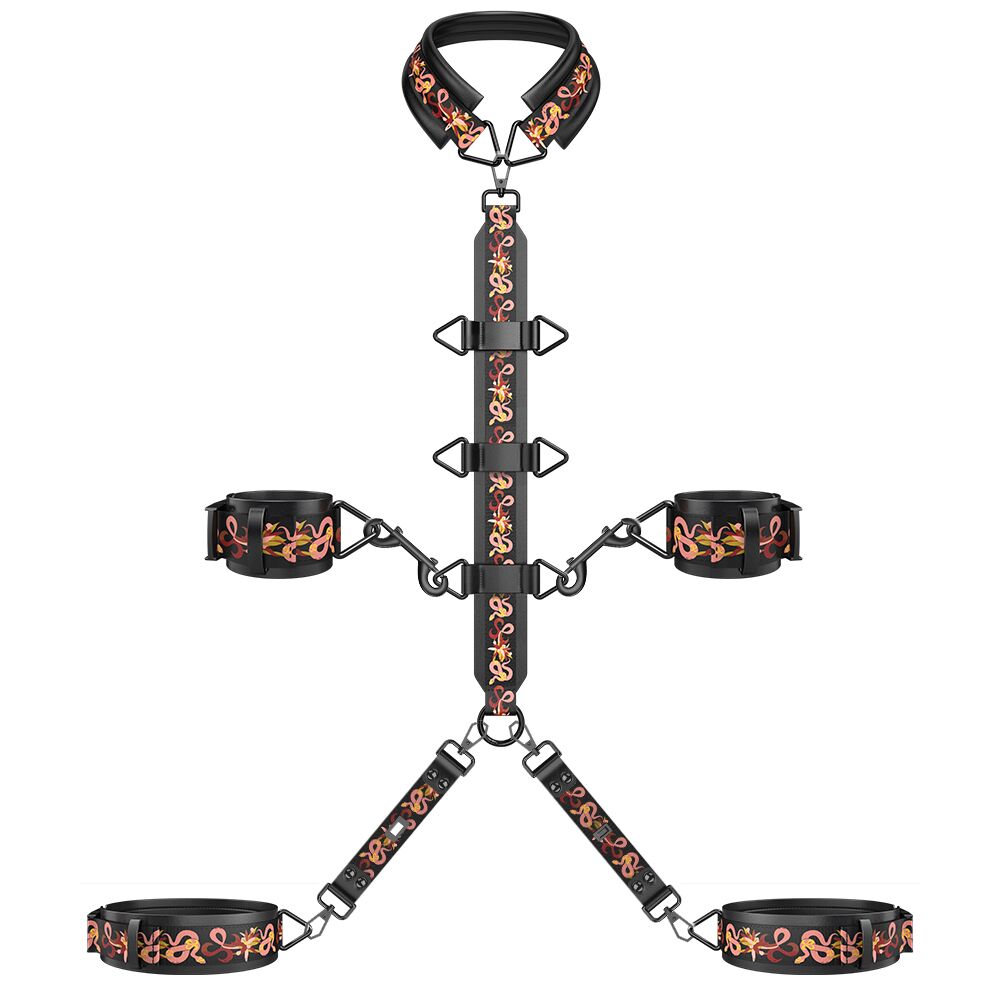 БДСМ-набір LOCKINK The Flowering Serpent Bondage Set, чорний, з малюнком у вигляді змій, 12 предметів