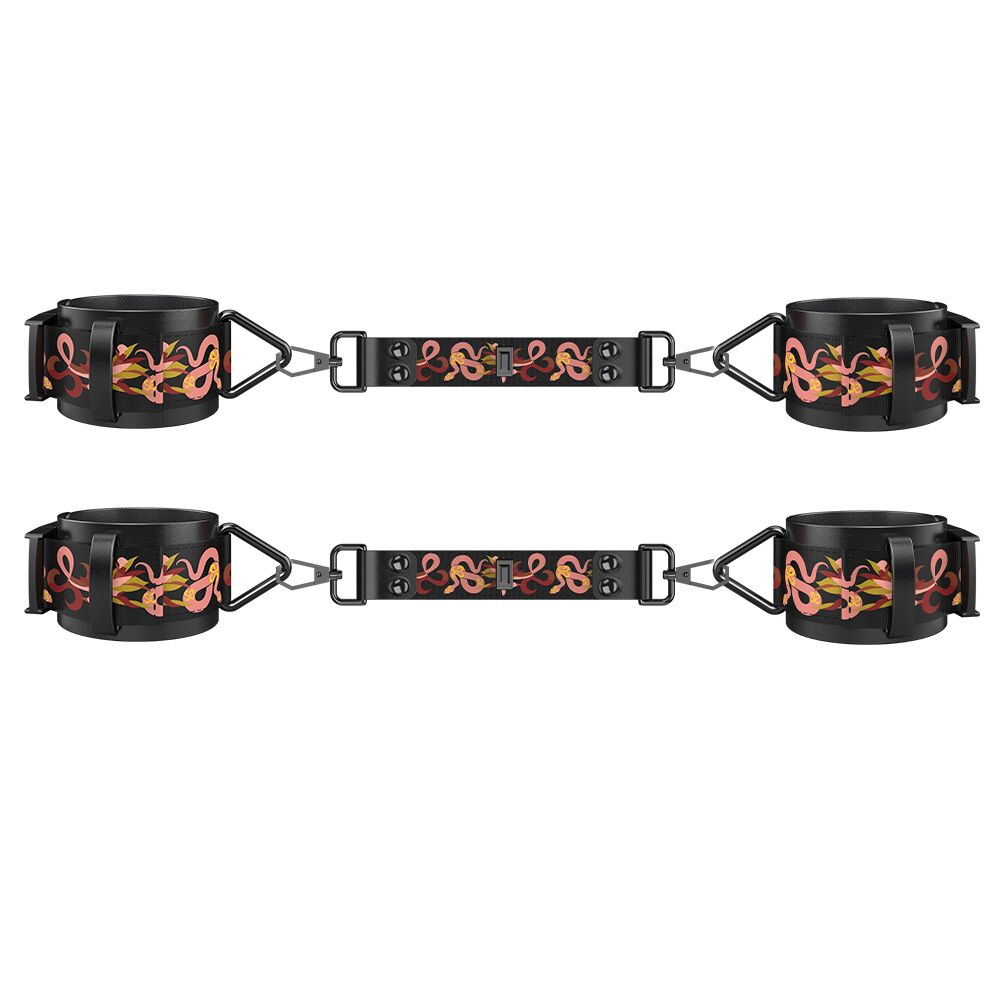 БДСМ-набір LOCKINK The Flowering Serpent Bondage Set, чорний, з малюнком у вигляді змій, 12 предметів