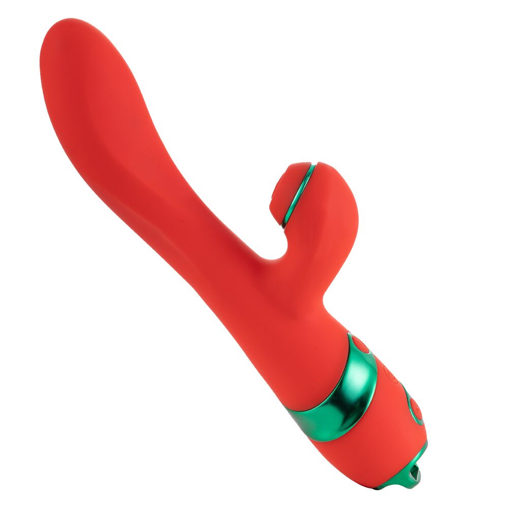 Вібратор-кролик з пульсацією та флогером LOCKINK SEVANDA Whip Vibrating Massage Wand, червоно-зелений