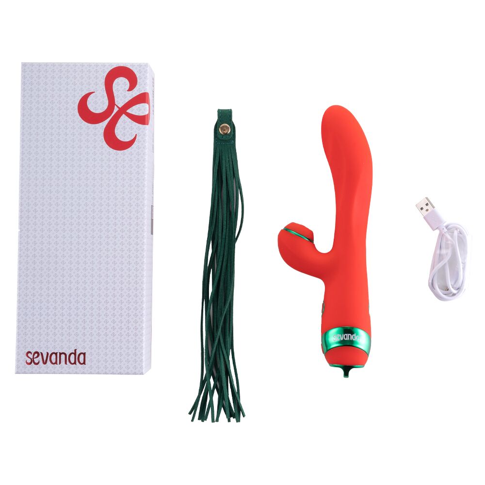 Вібратор-кролик з пульсацією та флогером LOCKINK SEVANDA Whip Vibrating Massage Wand, червоно-зелений