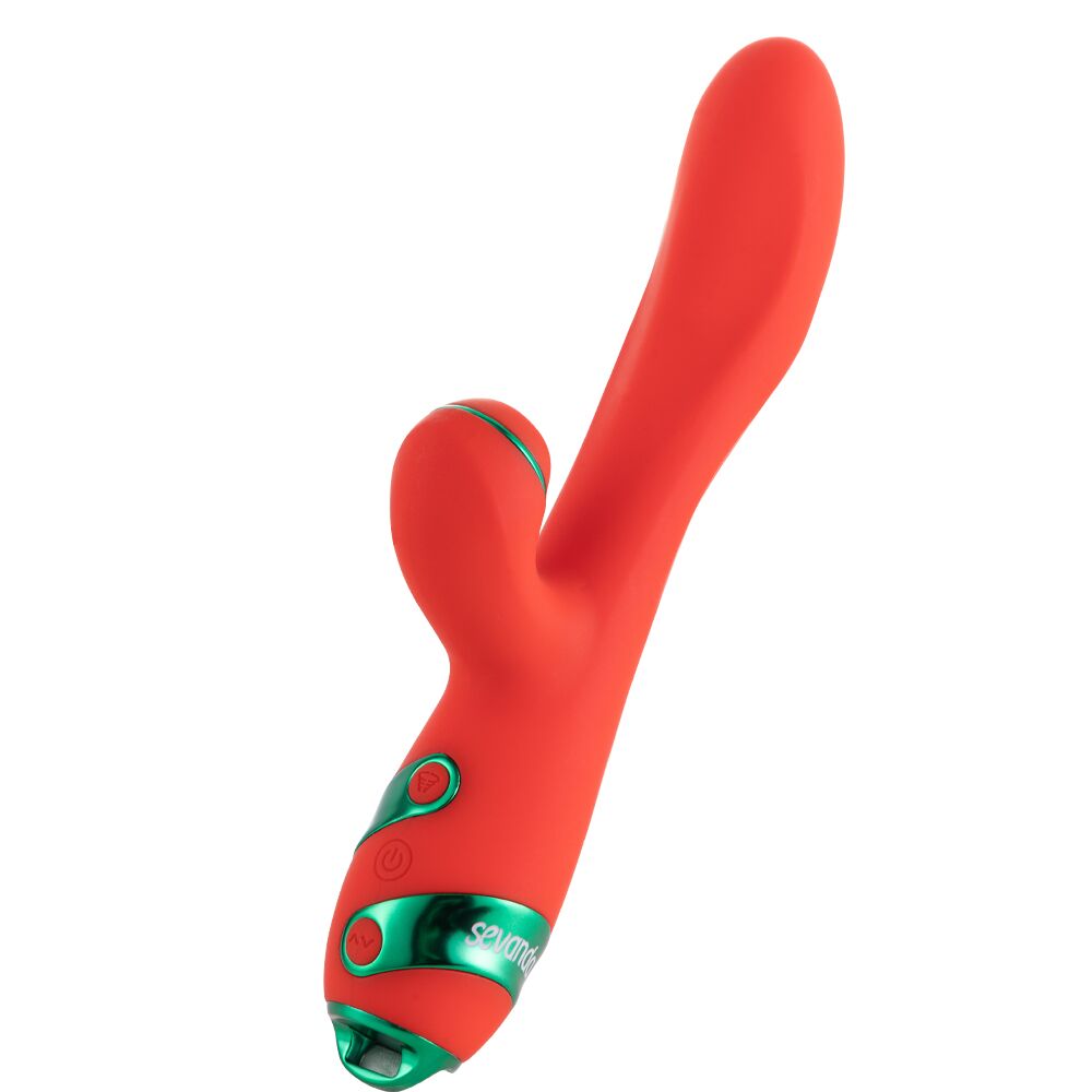 Вібратор-кролик з пульсацією та флогером LOCKINK SEVANDA Whip Vibrating Massage Wand, червоно-зелений