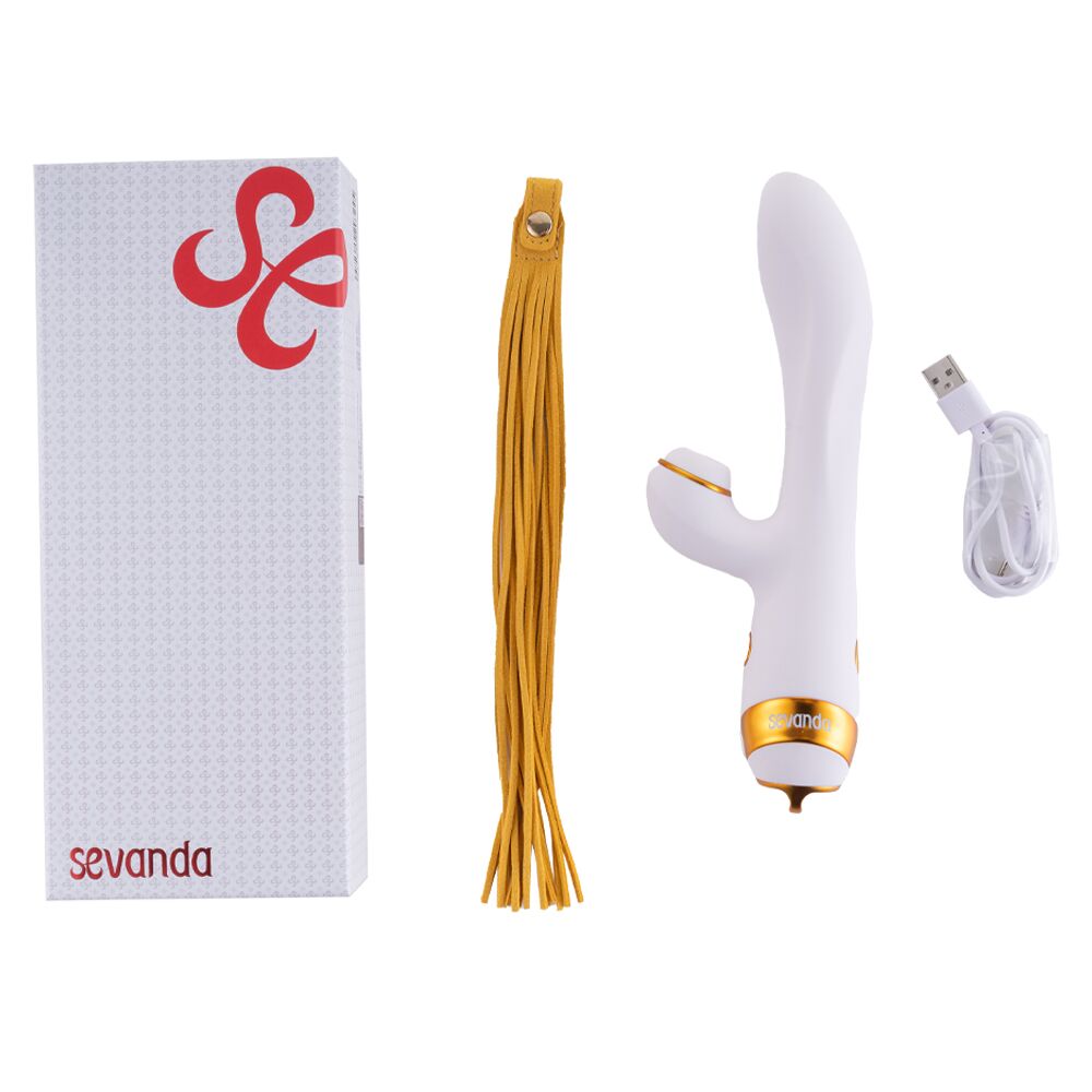 Вібратор-кролик з пульсацією та флогером LOCKINK SEVANDA Whip Vibrating Massage Wand, біло-золотий