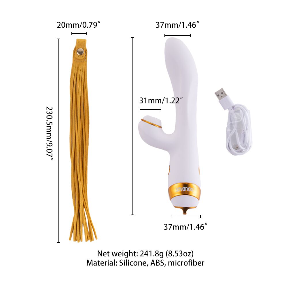 Вібратор-кролик з пульсацією та флогером LOCKINK SEVANDA Whip Vibrating Massage Wand, біло-золотий