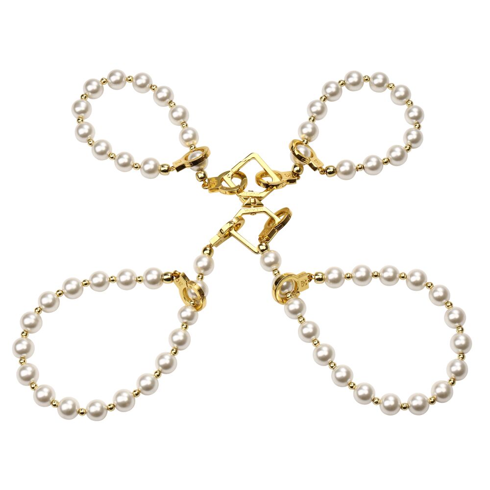 Жемчужный набор для фиксации LOCKINK Pearl Bondage & Restraint Set, наручники, поножи, поводок