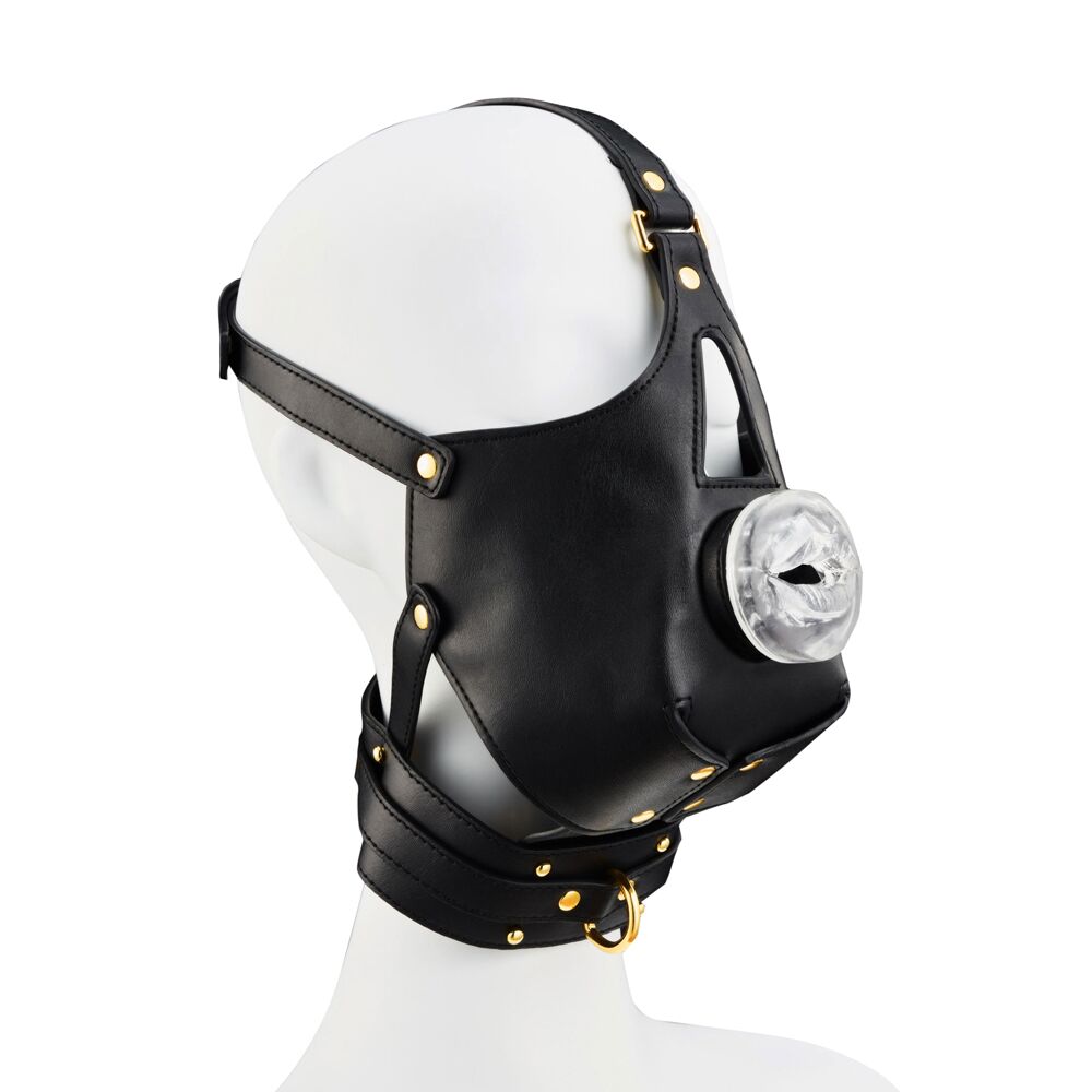 Маска-збруя для мінету з повідцем LOCKINK SEVANDA Blowjob Head Muzzle with Leash, чорна