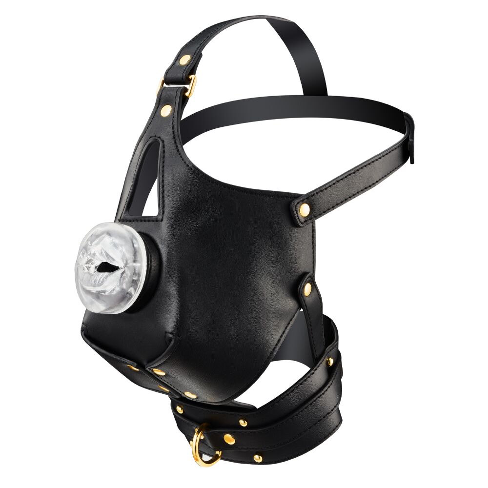 Маска-збруя для мінету з повідцем LOCKINK SEVANDA Blowjob Head Muzzle with Leash, чорна