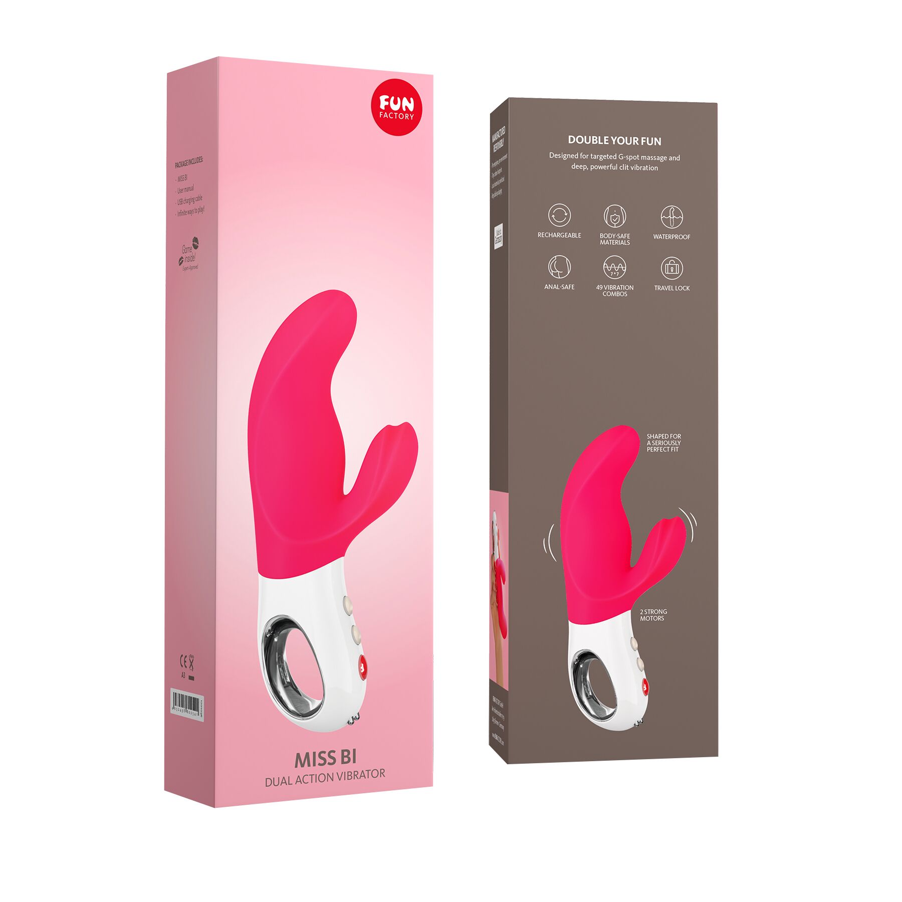 Вібратор-кролик Fun Factory MISS BI pink/white, 2 незалежні мотори, діаметр 4,2 см