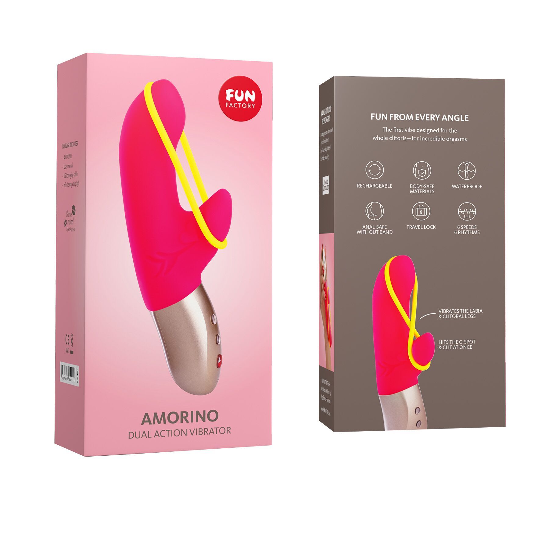Мини вибратор-кролик со стимулирующей лентой Fun Factory AMORINO pink/neon yellow (мятая упаковка!!!)