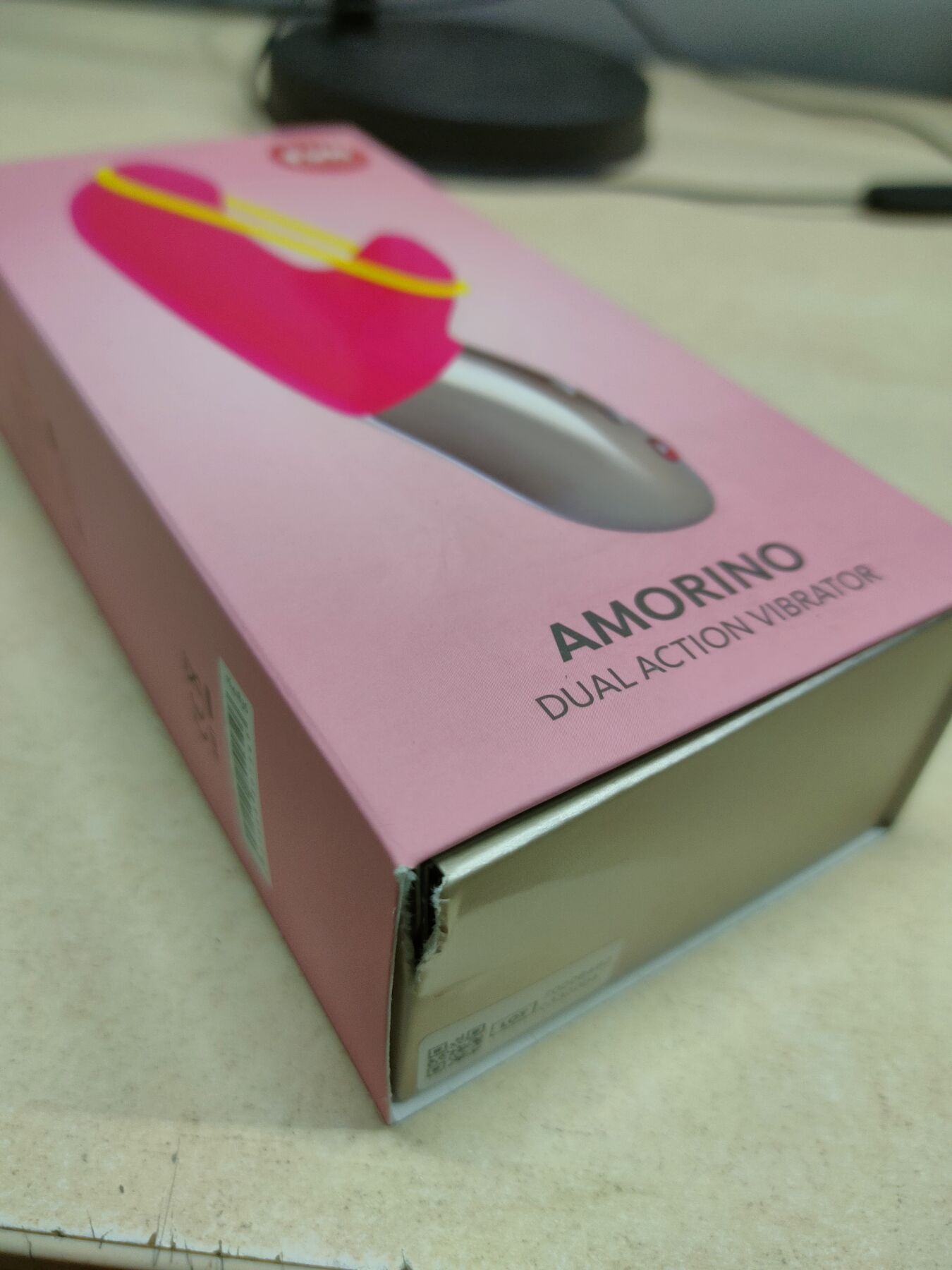 Мини вибратор-кролик со стимулирующей лентой Fun Factory AMORINO pink/neon yellow (мятая упаковка!!!)