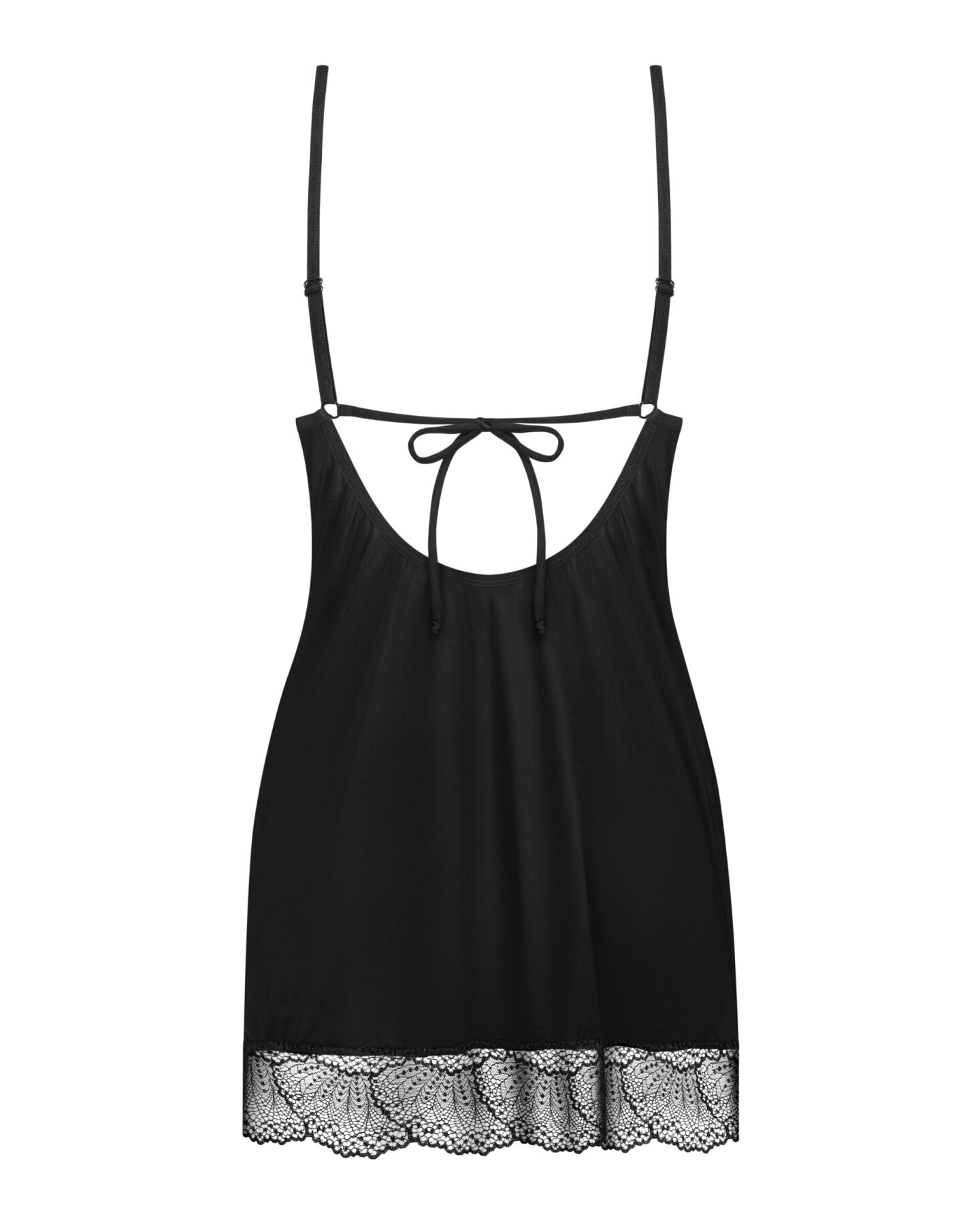 Пеньюар Obsessive Lobellis chemise & thong, M/L, чорний, мереживне оздоблення, стрінги в комплекті