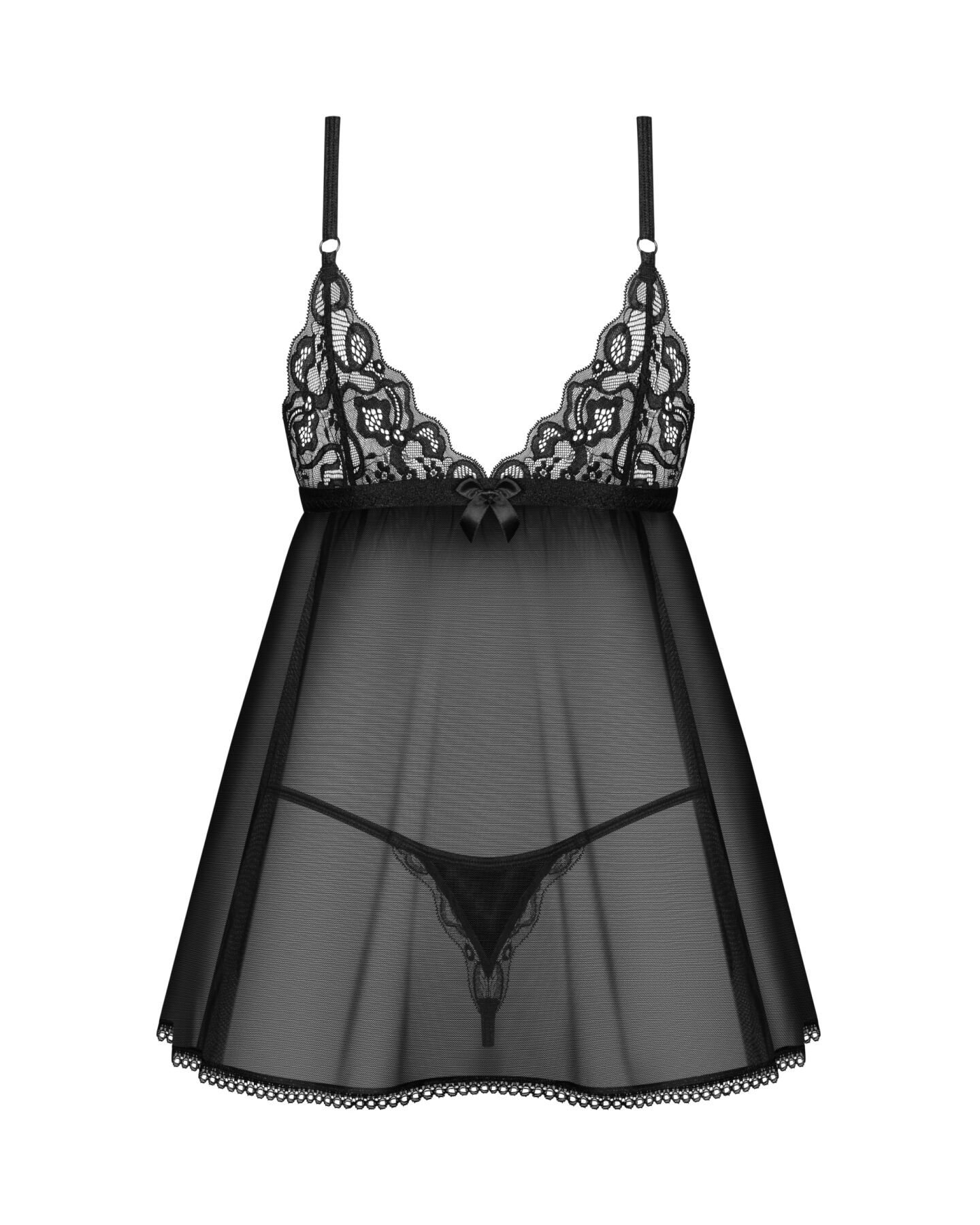 Сорочка беби-долл Obsessive Blomentis babydoll & thong, XL/2XL, кружевной лиф, стринги в комплекте